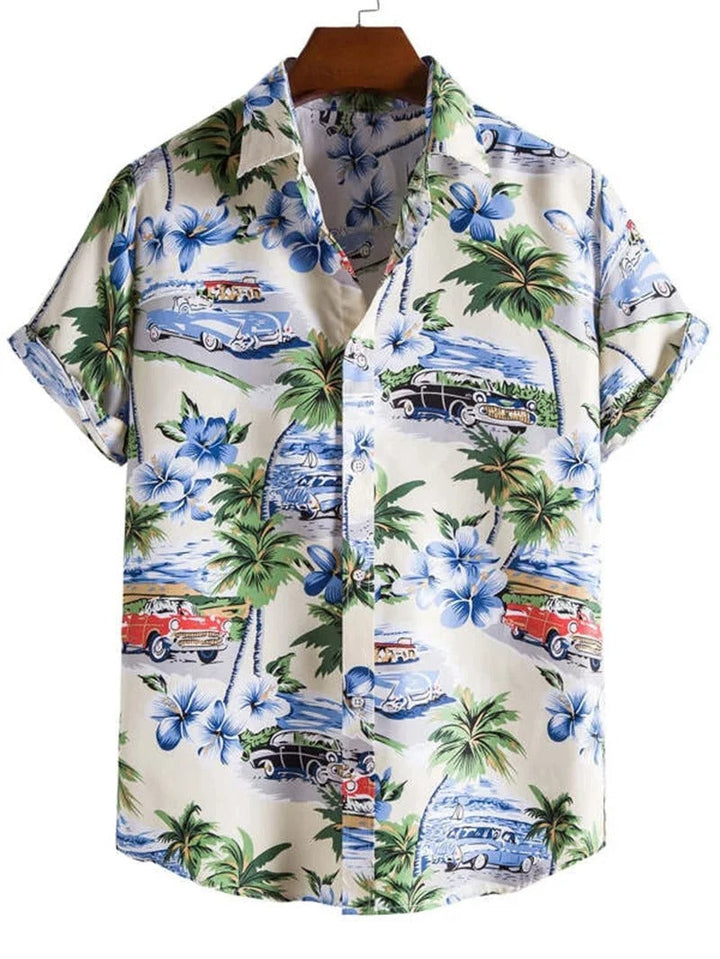 Lorenzo men's relaxed fit floral print button-up shirt for stylish summer vacation.