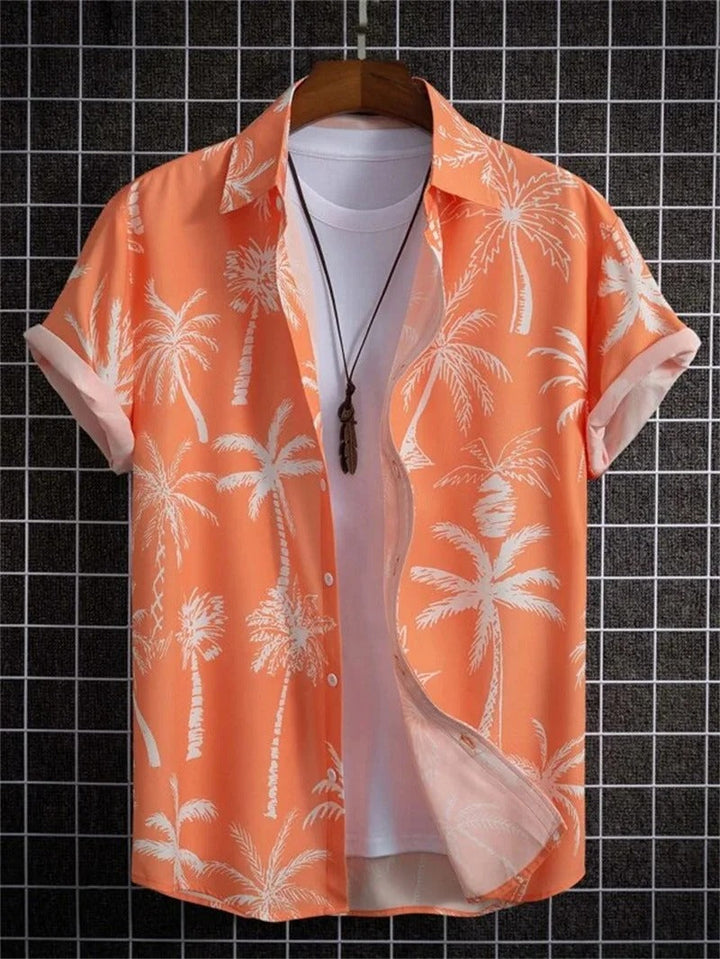 Men's summer fashion floral print shirt. Short-sleeve, collared & breathable for vacation.