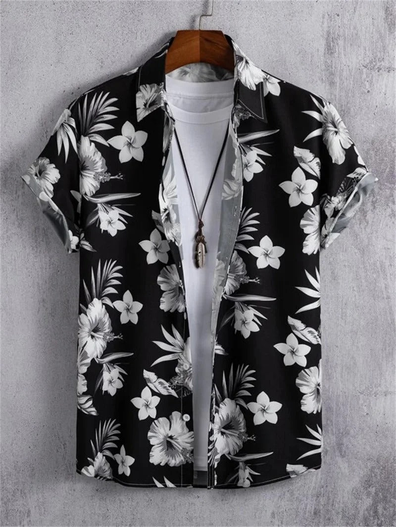 Lorenzo men's collared short-sleeve floral print shirt, ideal for stylish summer outfits.