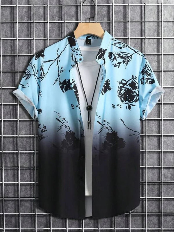 Men's relaxed fit floral print summer shirt with a classic collar and short sleeves.