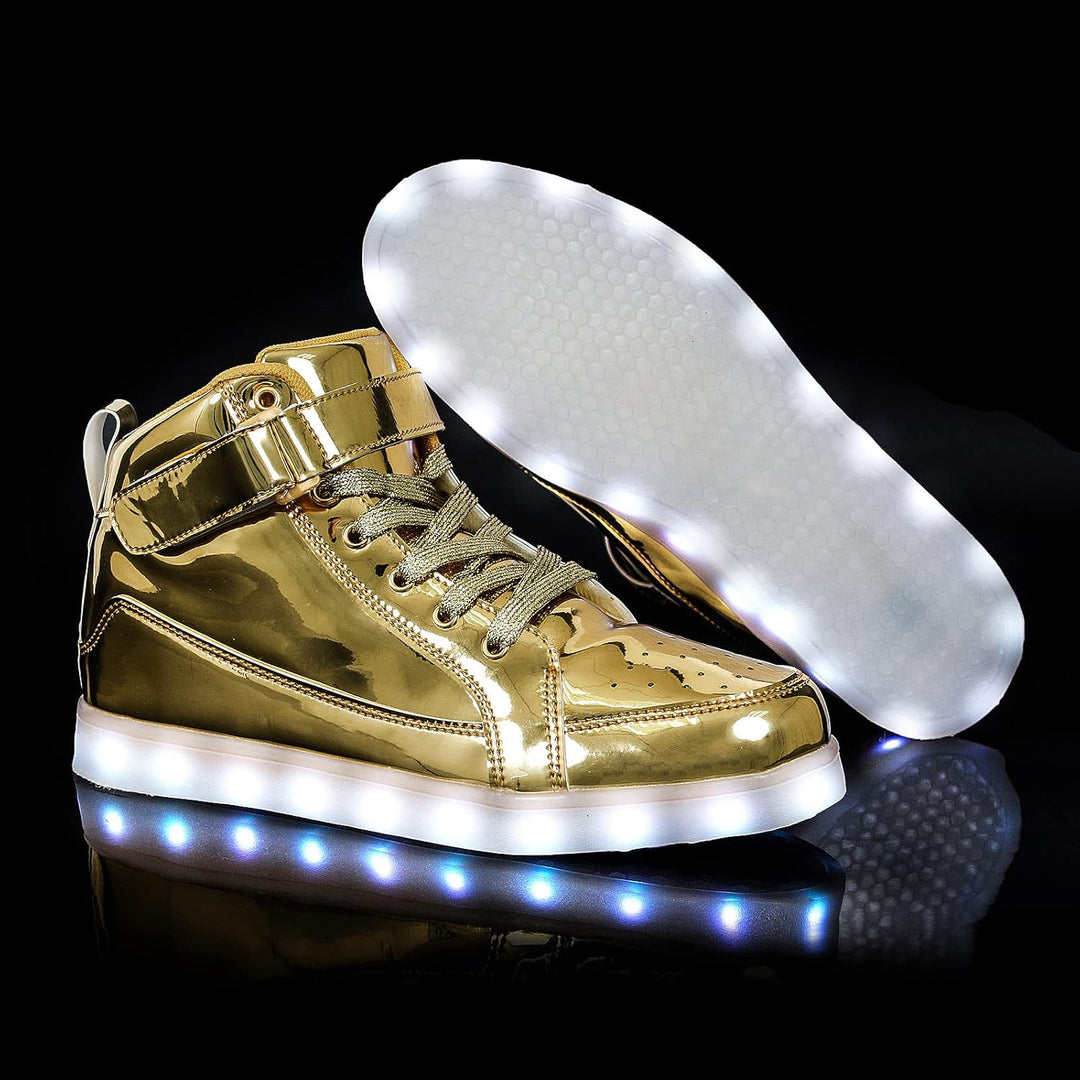 Glowing men's fashion sneakers. Vibrant LED shoes, perfect for unique style.