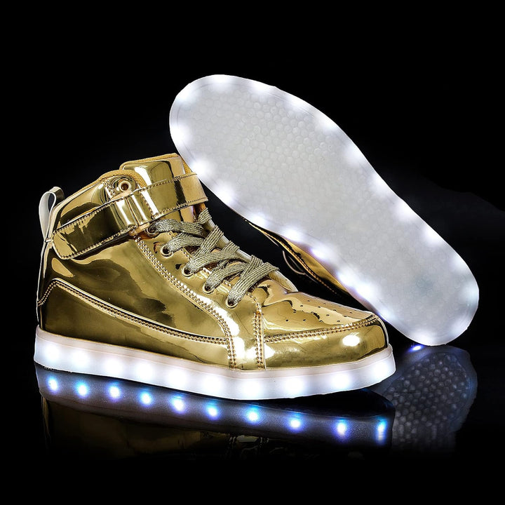 Glowing men's fashion sneakers. Vibrant LED shoes, perfect for unique style.