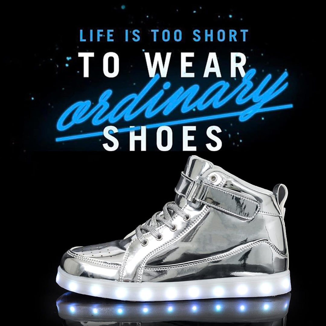 Fashionable men's glowing sneakers. USB rechargeable LED shoes for festivals.