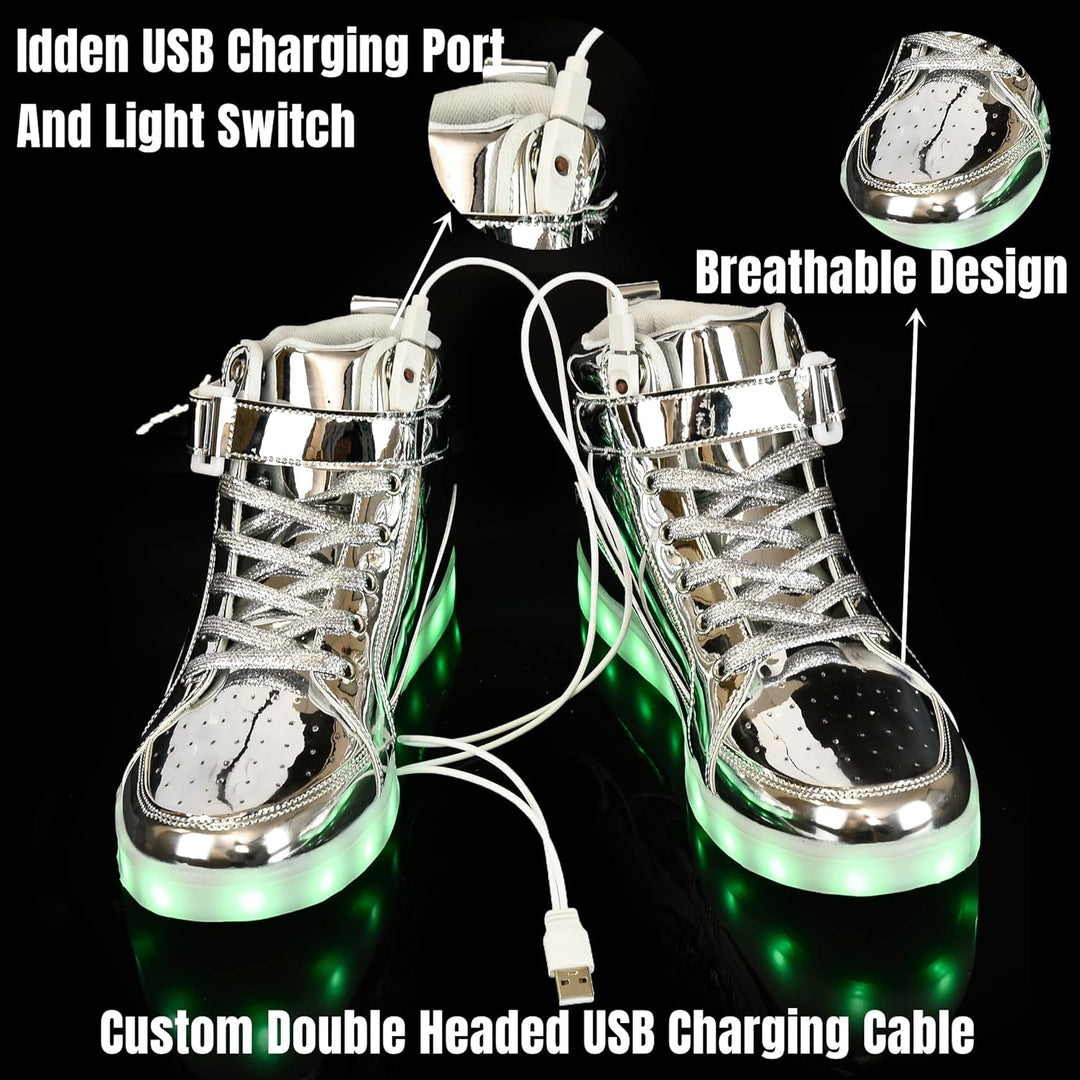 Men's party LED sneakers. Rechargeable glowing shoes for vibrant festival fashion.