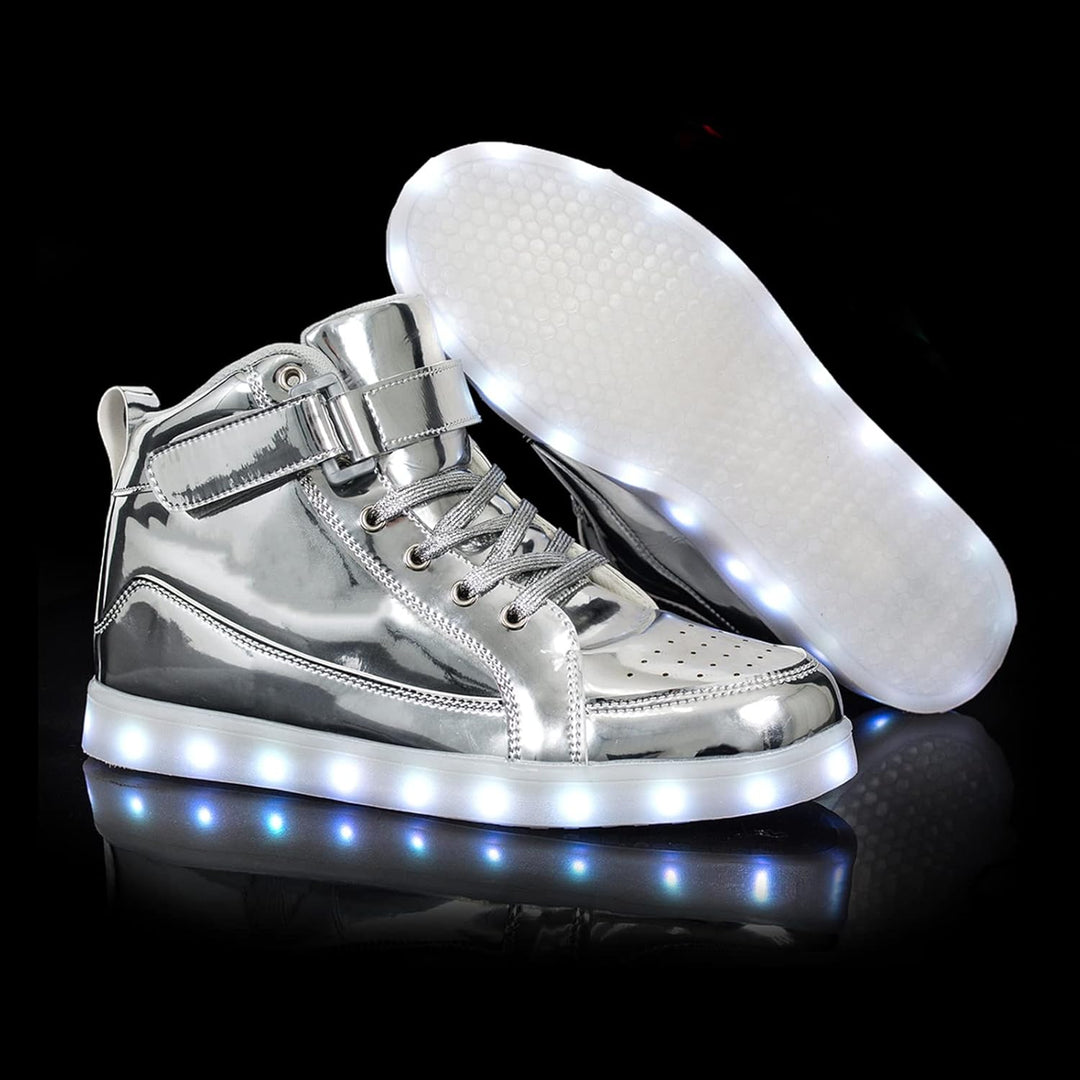 Trendy men's rechargeable light-up sneakers. Vibrant LED shoes for casual style.