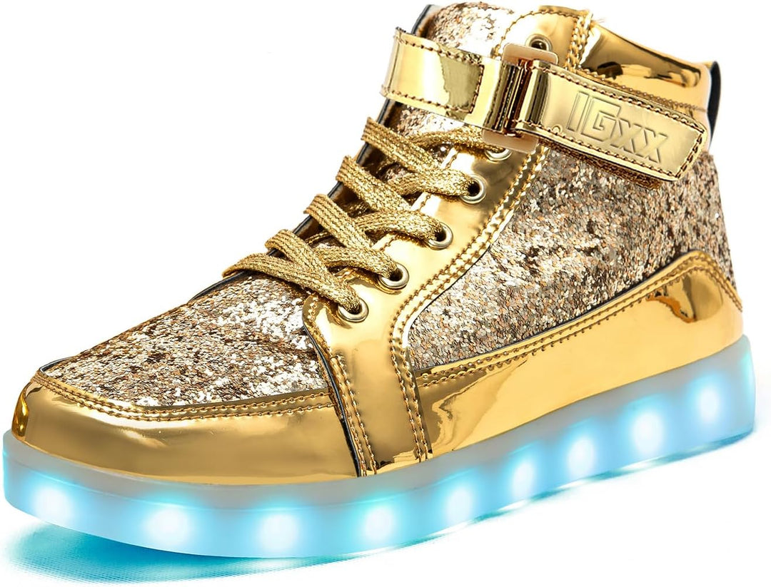 Glowing men's casual sneakers. Fashionable LED light-up shoes for unique parties.