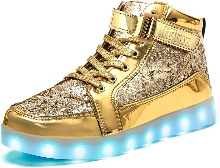 Glowing men's casual sneakers. Fashionable LED light-up shoes for unique parties.