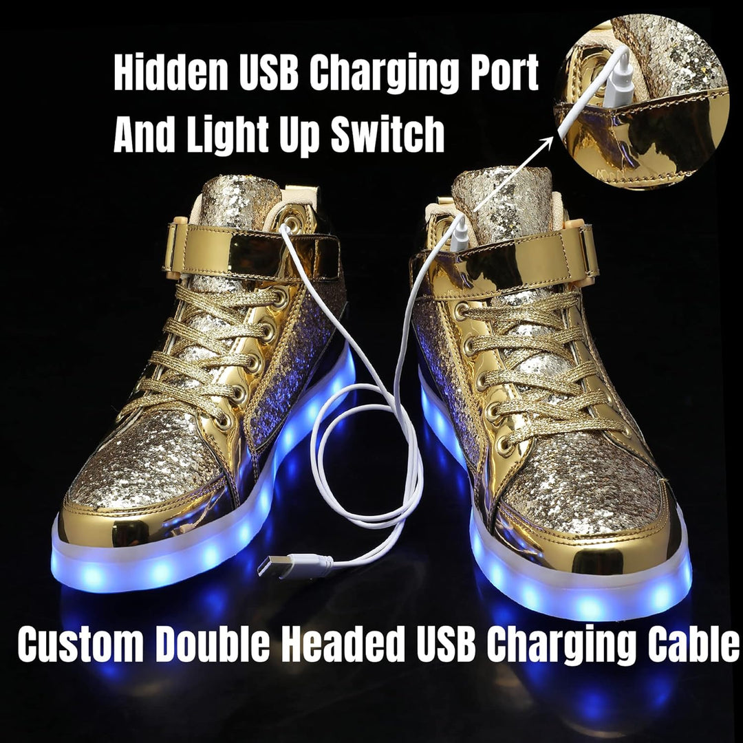Trendy men's rechargeable LED sneakers. Vibrant light-up shoes for casual outings.