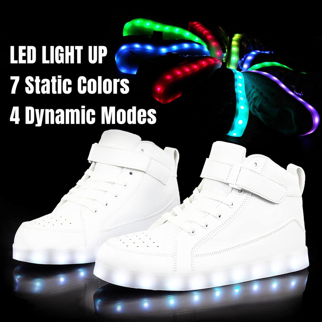 Fashionable men's light-up sneakers. Trendy rechargeable LED shoes for parties.