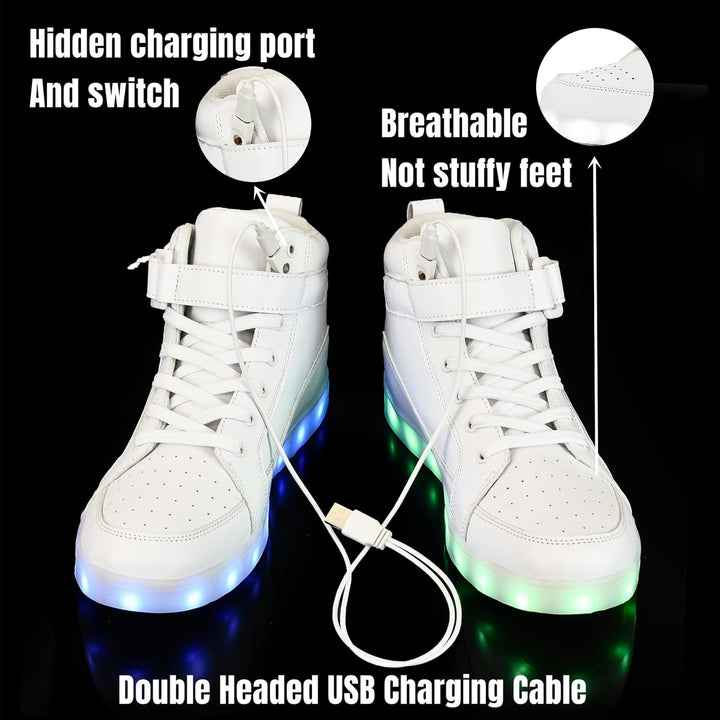 Men's glowing festival shoes. Vibrant LED light-up sneakers, USB rechargeable.
