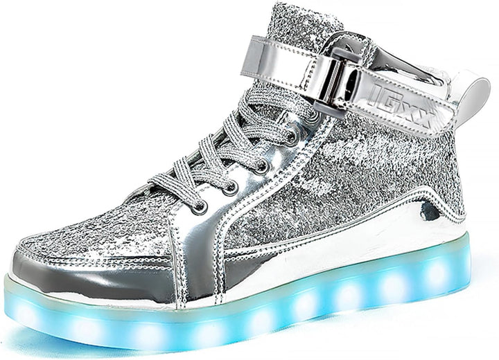 Vibrant men's light-up casual footwear. Rechargeable LED sneakers for parties.
