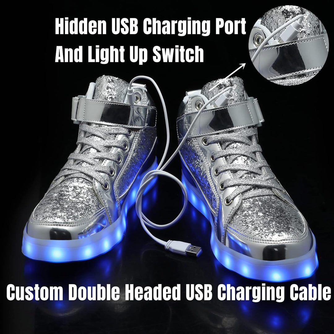 Fashionable men's glowing casual shoes. Trendy LED light-up sneakers for parties.