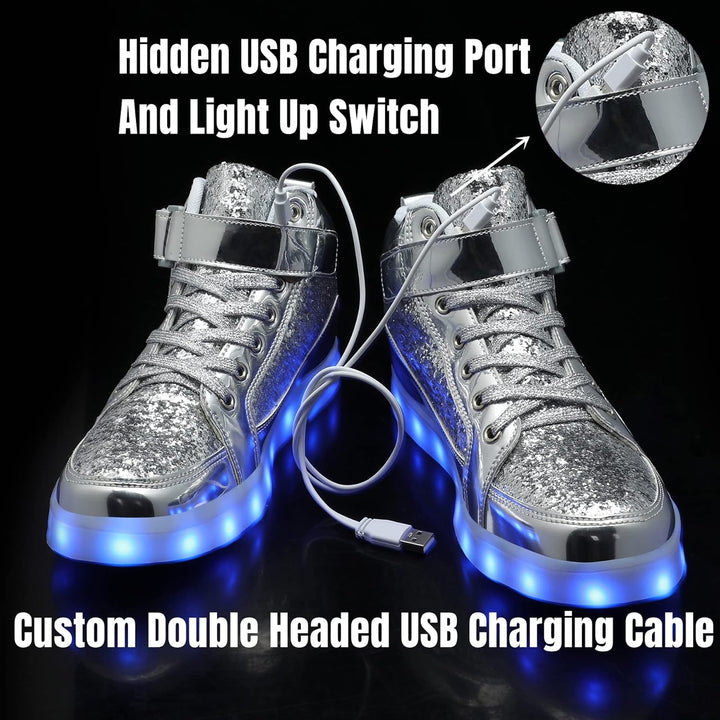 Fashionable men's glowing casual shoes. Trendy LED light-up sneakers for parties.