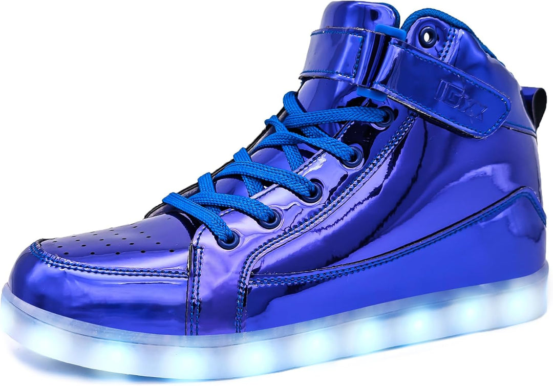 Trendy men's rechargeable light-up footwear. Glowing LED sneakers for parties.