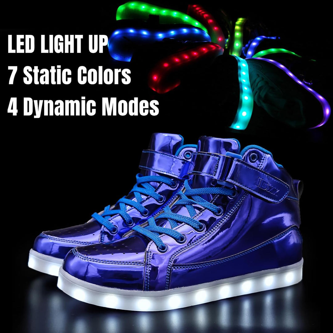 Glowing men's festival fashion sneakers. Rechargeable LED light-up shoes.