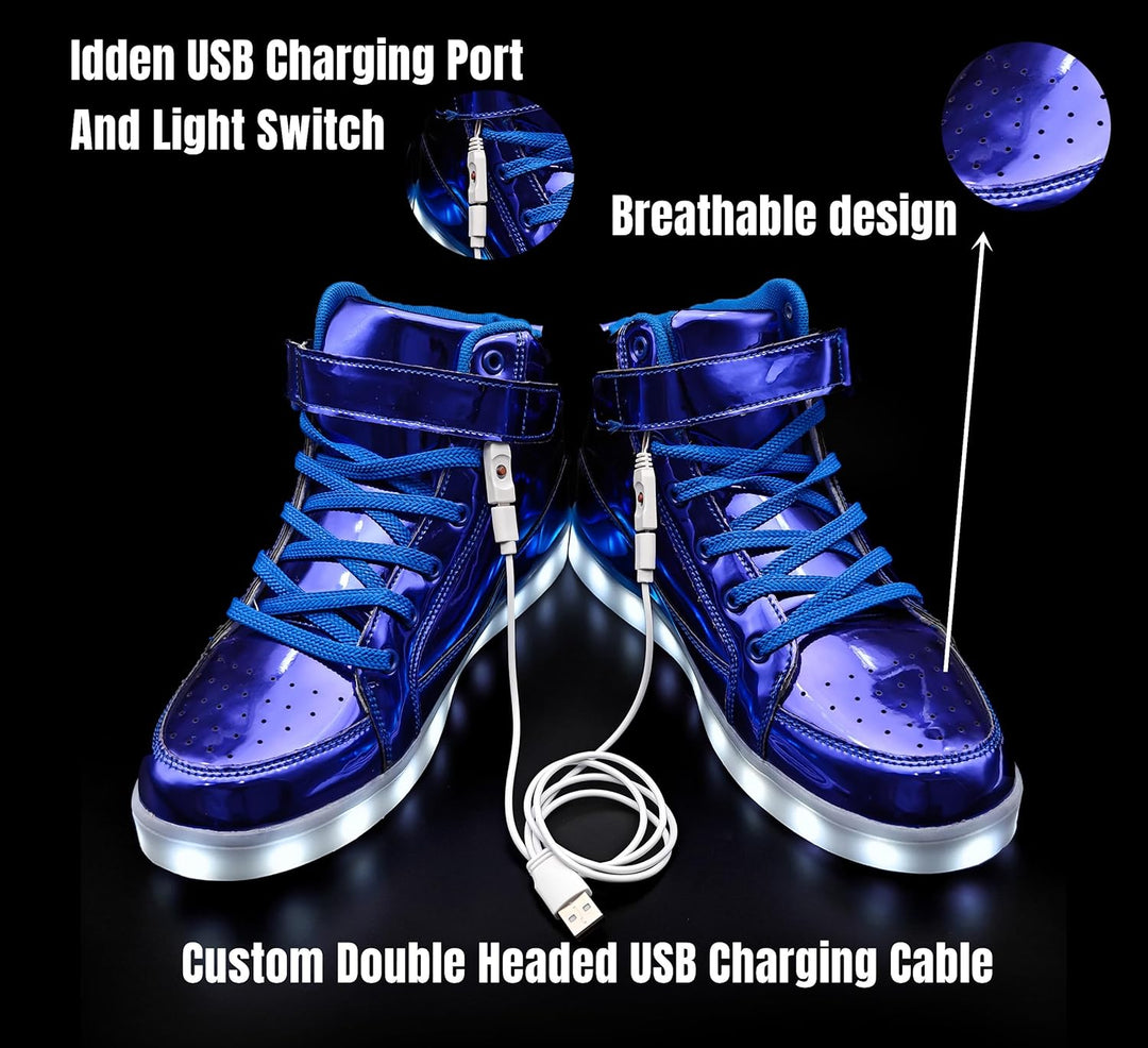 Men's vibrant party shoes. Trendy rechargeable LED light-up sneakers.