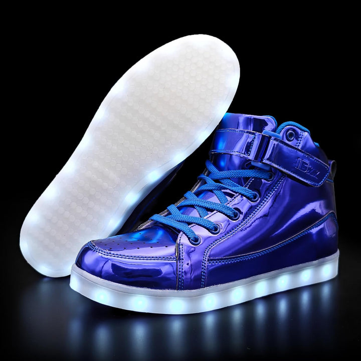 Fashionable men's LED casual sneakers. Light-up glowing shoes, USB rechargeable.