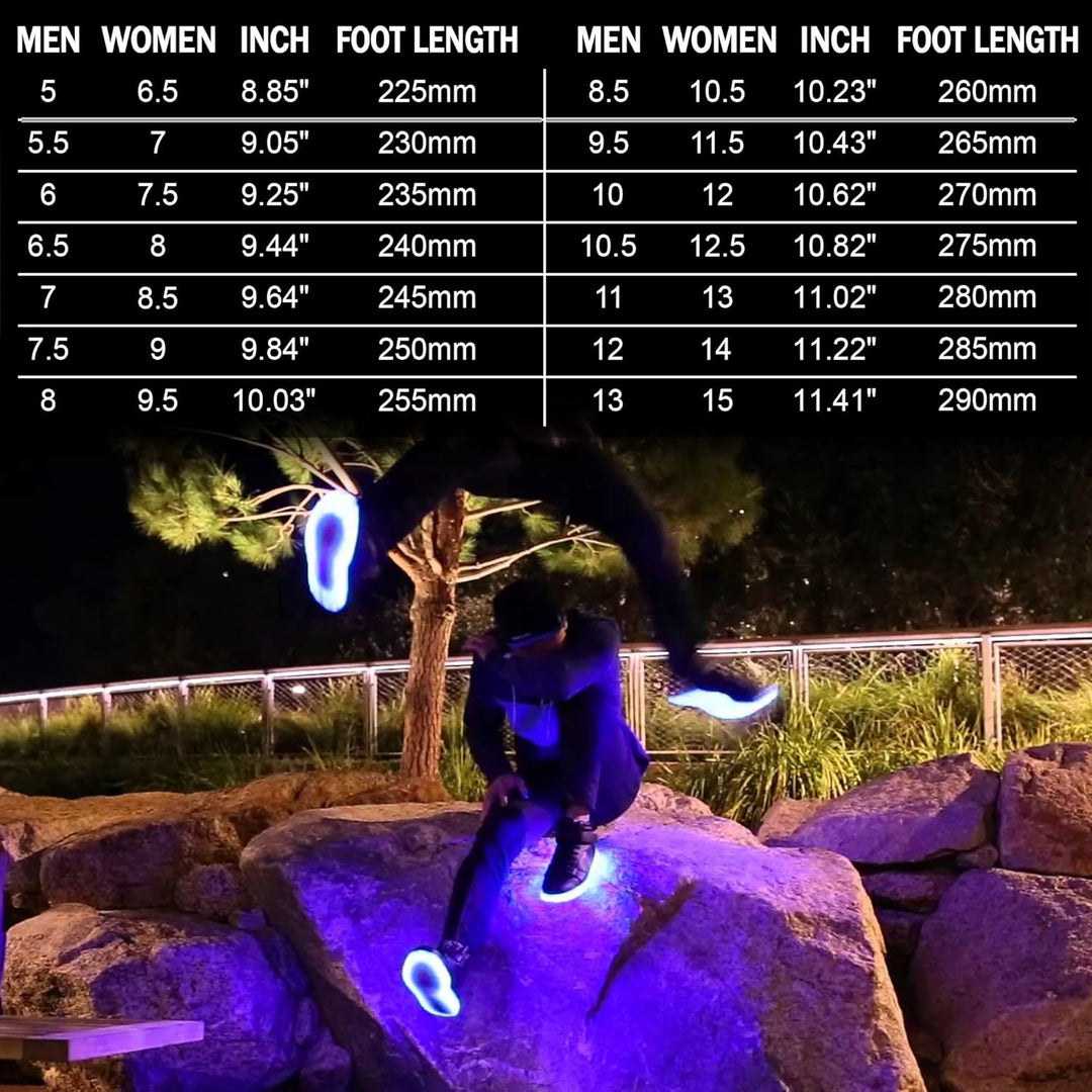 Trendy men's rechargeable LED shoes. Vibrant light-up sneakers for festivals.