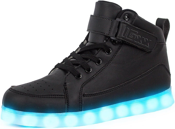 Men's unique glowing footwear. Rechargeable LED light-up sneakers for parties.
