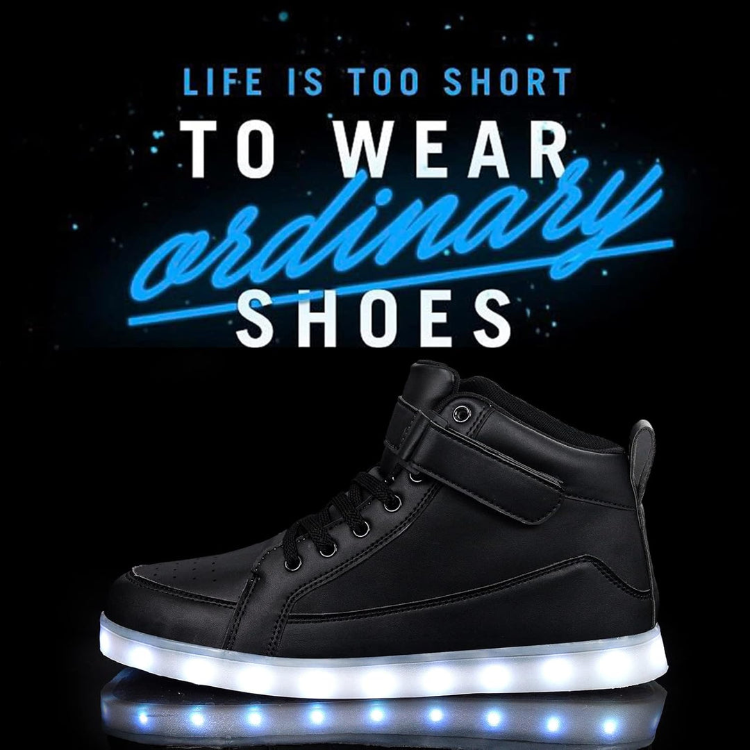 Vibrant men's LED fashion shoes. Trendy light-up sneakers, USB rechargeable.