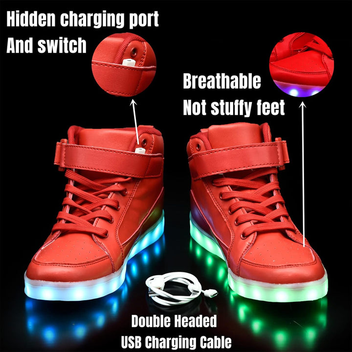 Rechargeable men's LED sneakers. Vibrant light-up footwear, perfect for festivals.