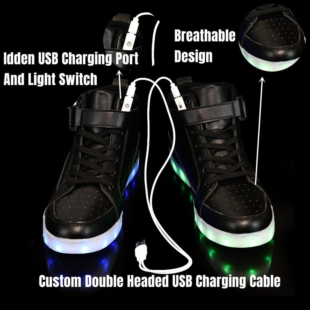 Fashionable men's light-up casual sneakers. Trendy LED rechargeable shoes.