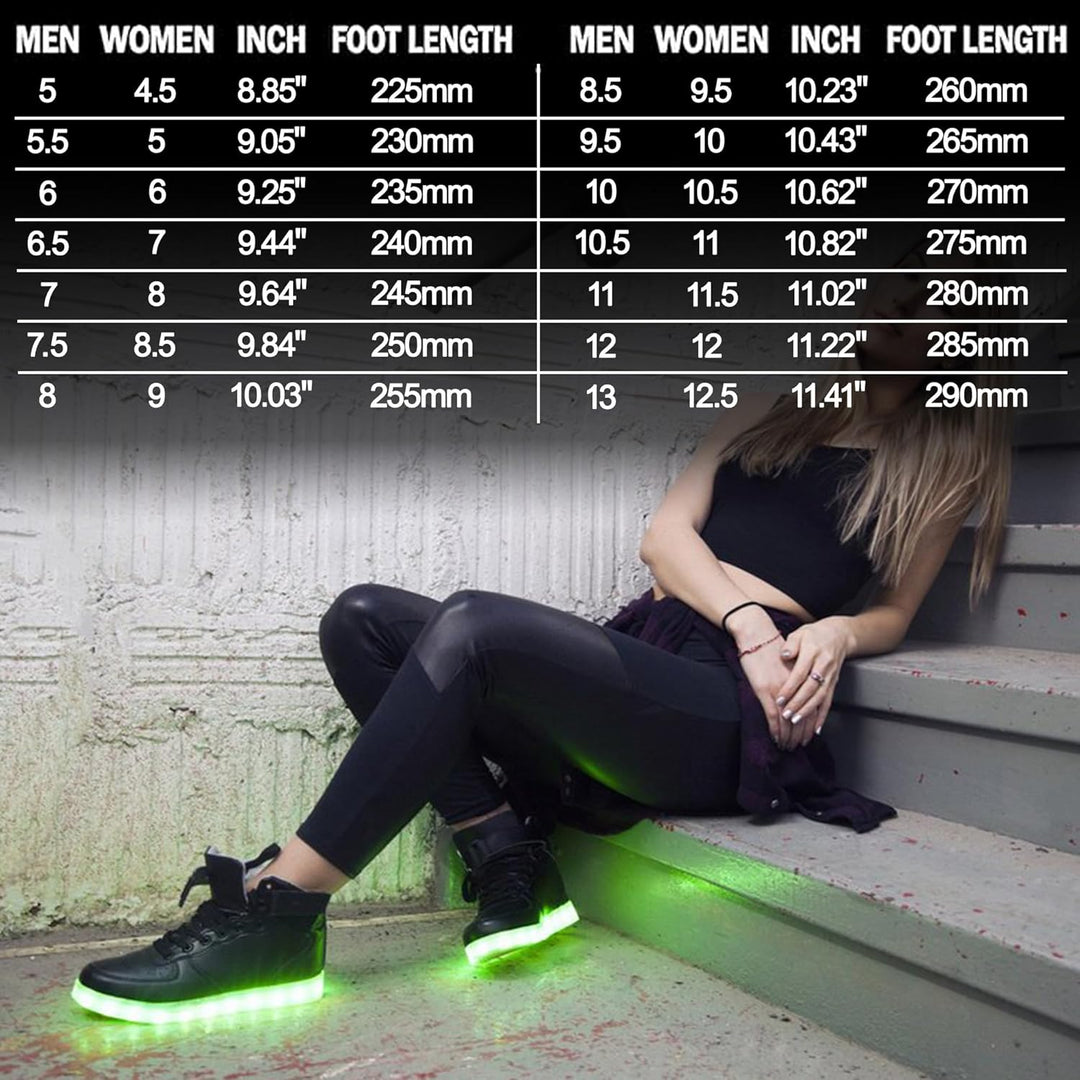 Trendy men's glowing party shoes. Rechargeable LED light-up sneakers.