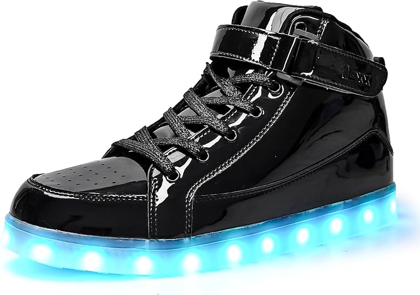 Vibrant men's light-up shoes. Trendy rechargeable LED sneakers for festivals.