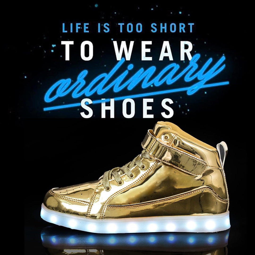 Vibrant men's rechargeable LED light-up sneakers. Trendy festival & party footwear.