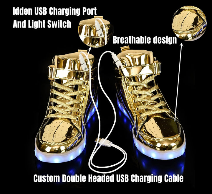 Trendy men's light-up shoes. Rechargeable LED footwear for festivals & casual wear.