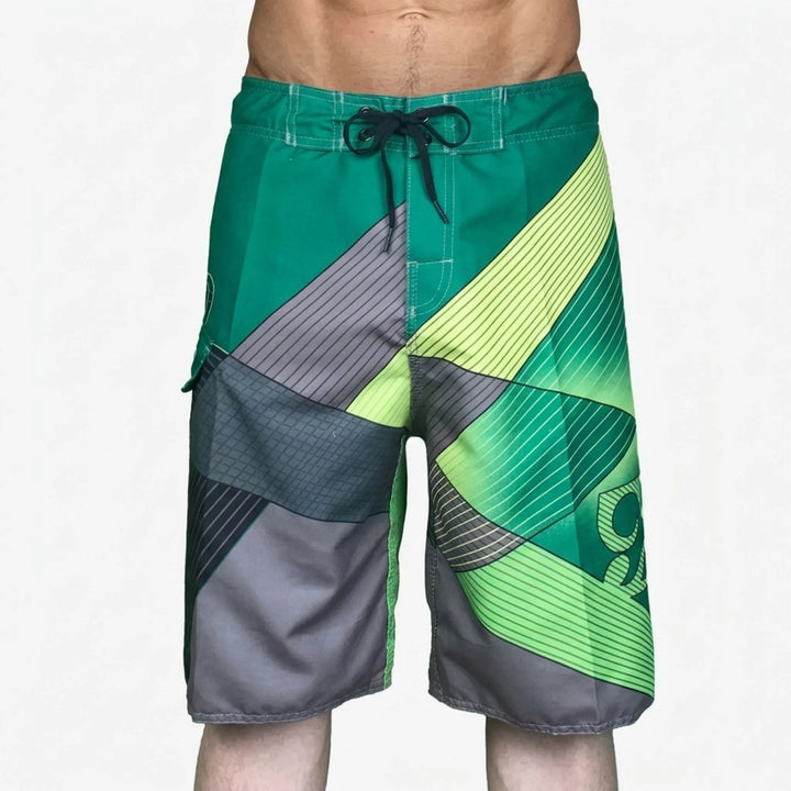 Comfortable men's quick-dry printed swimwear, vibrant design for beach and summer activities.