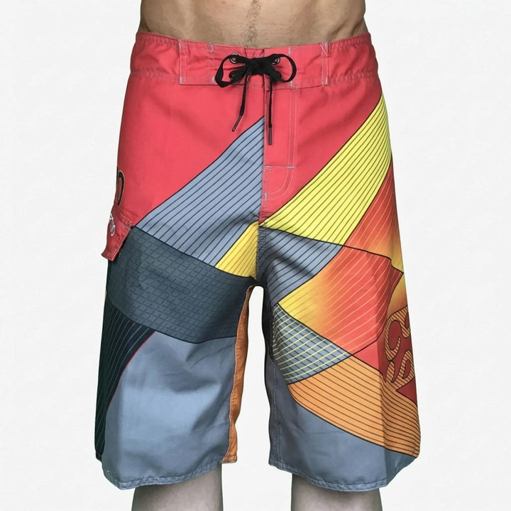 Vibrant men's quick-dry printed boardshorts, perfect for beach, pool, and summer fashion.