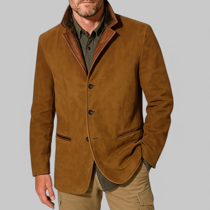 Stylish men's vintage autumn blazer, a timeless field style jacket for sophisticated casual wear.
