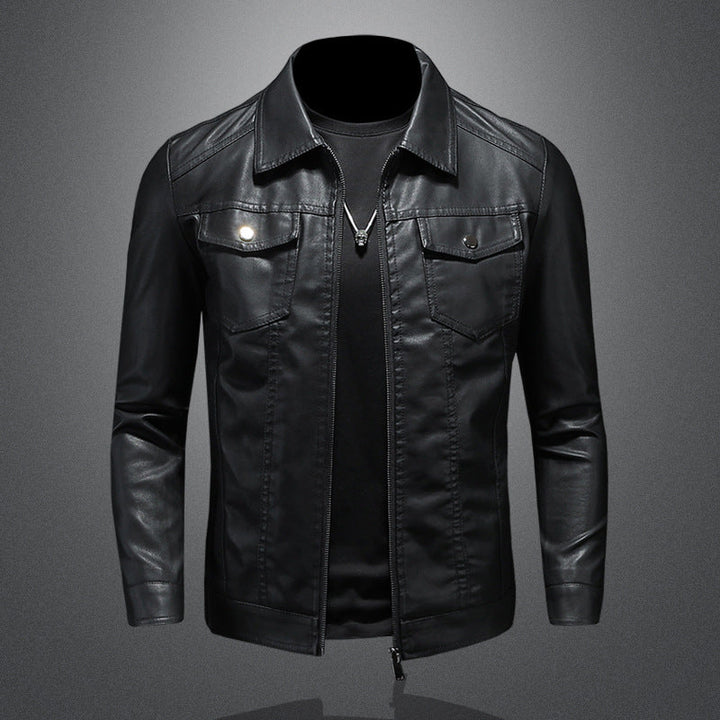 Stylish men's black vintage jacket, offering timeless classic outerwear fashion & everyday comfort. Versatile men's clothing.