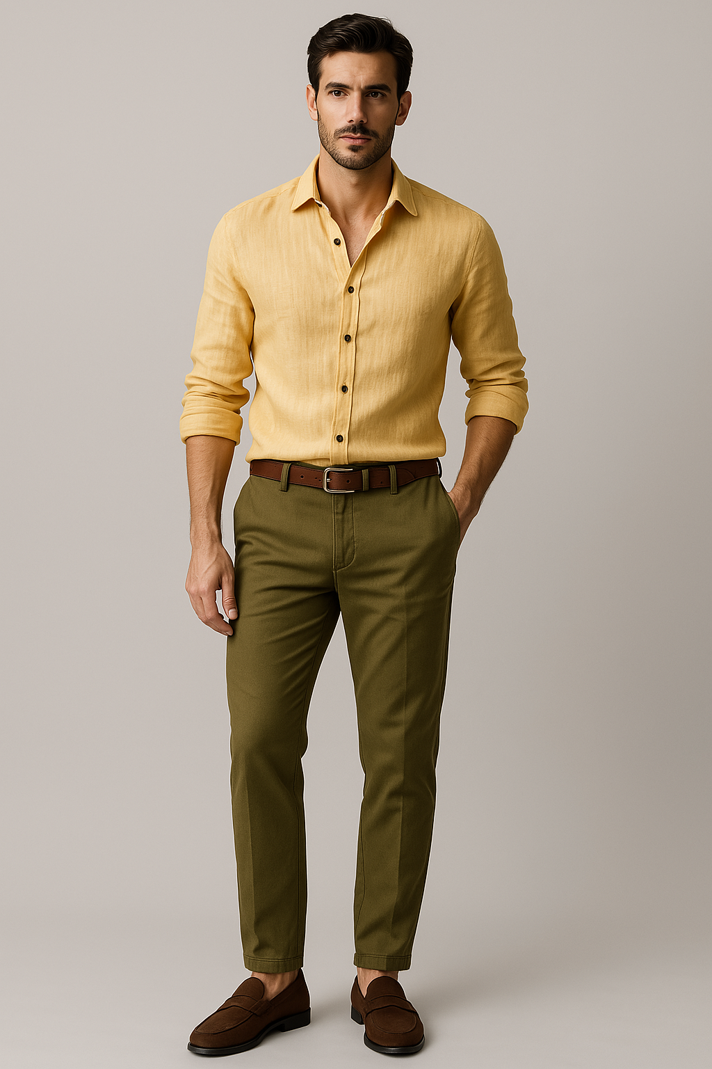 Men's vintage button-up long-sleeve shirt, perfect for smart-casual events & comfort wear.