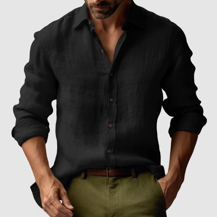 Essential men's vintage long-sleeve button-up shirt. Smart-casual top for year-round fashion.
