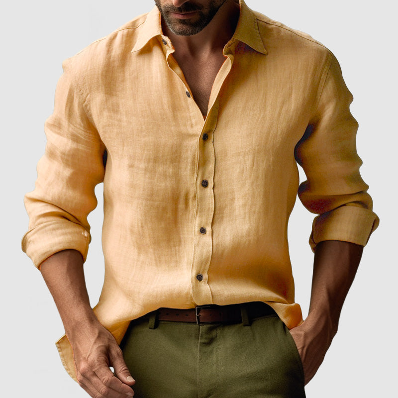 Stylish men's vintage button-up long-sleeve shirt. Ideal for smart-casual spring & summer fashion.