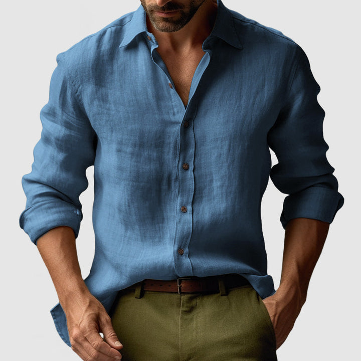 Classic men's button-up long-sleeve shirt for smart-casual events, office or weekend wear. Vintage style.