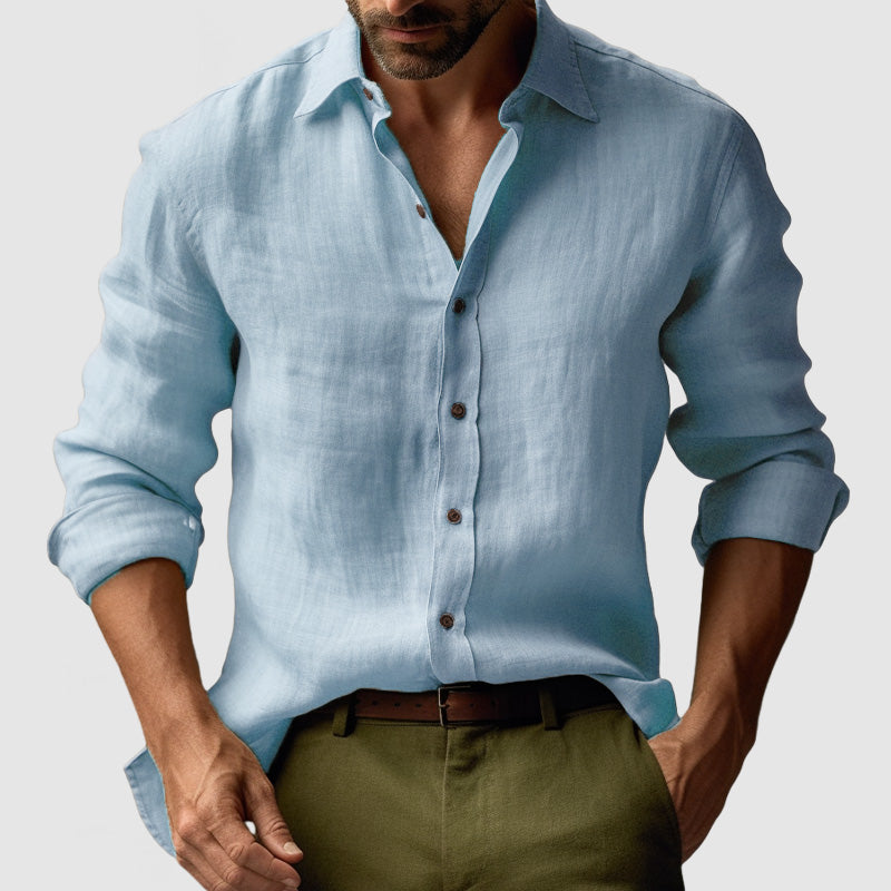 Men's vintage long-sleeve button-up shirt, a smart-casual top for spring & summer style.