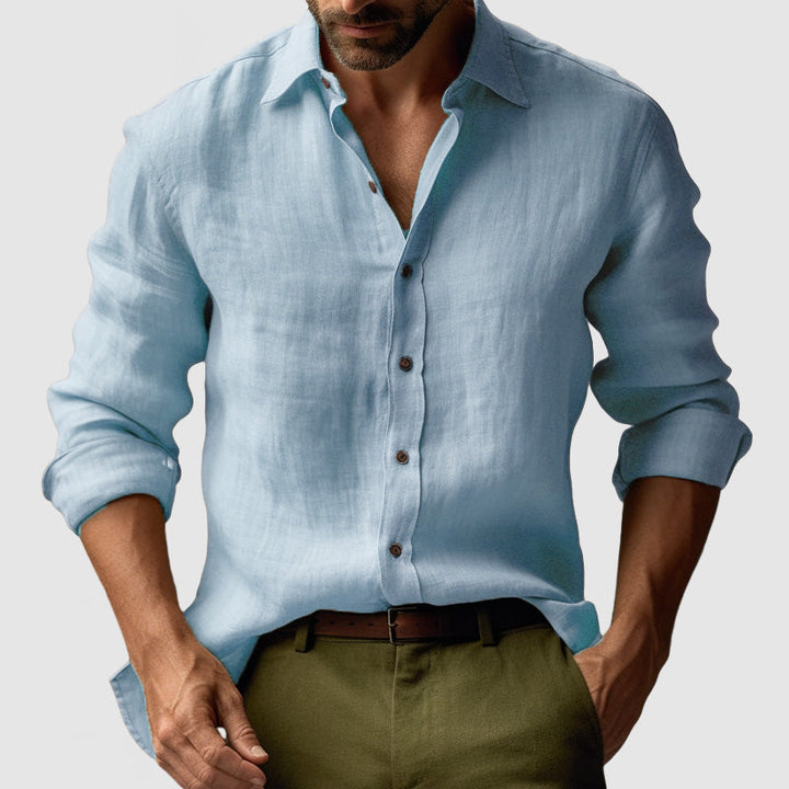 Men's vintage long-sleeve button-up shirt, a smart-casual top for spring & summer style.