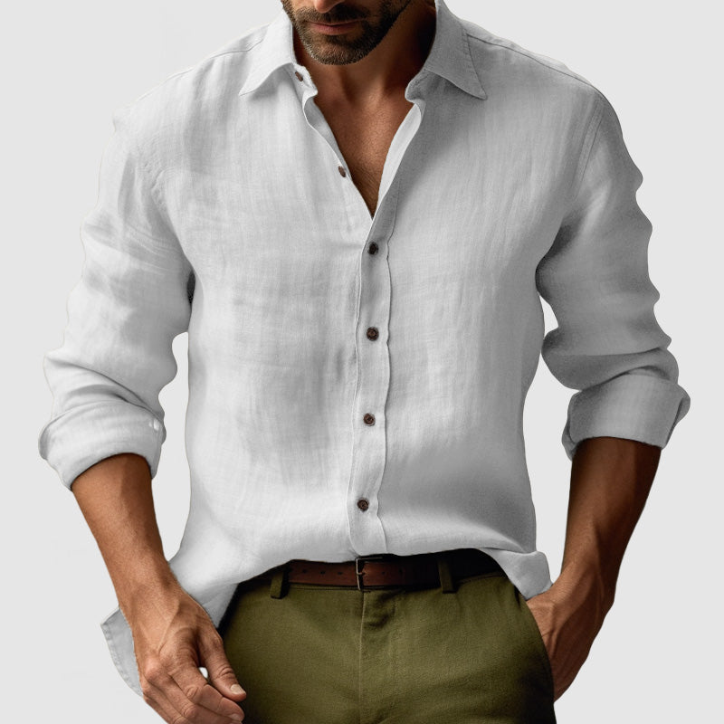 Versatile men's vintage button-up shirt, long-sleeve top for smart-casual autumn & spring.