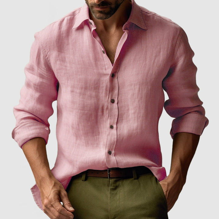 Men's smart-casual button-up long-sleeve shirt. Vintage style for comfort wear & fashion events.