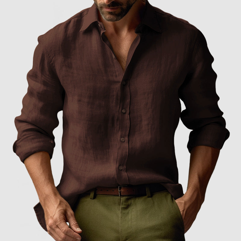 Men's long-sleeve vintage button-up shirt for smart-casual and comfortable wear.
