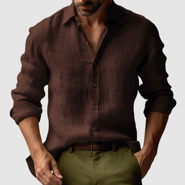 Men's long-sleeve vintage button-up shirt for smart-casual and comfortable wear.