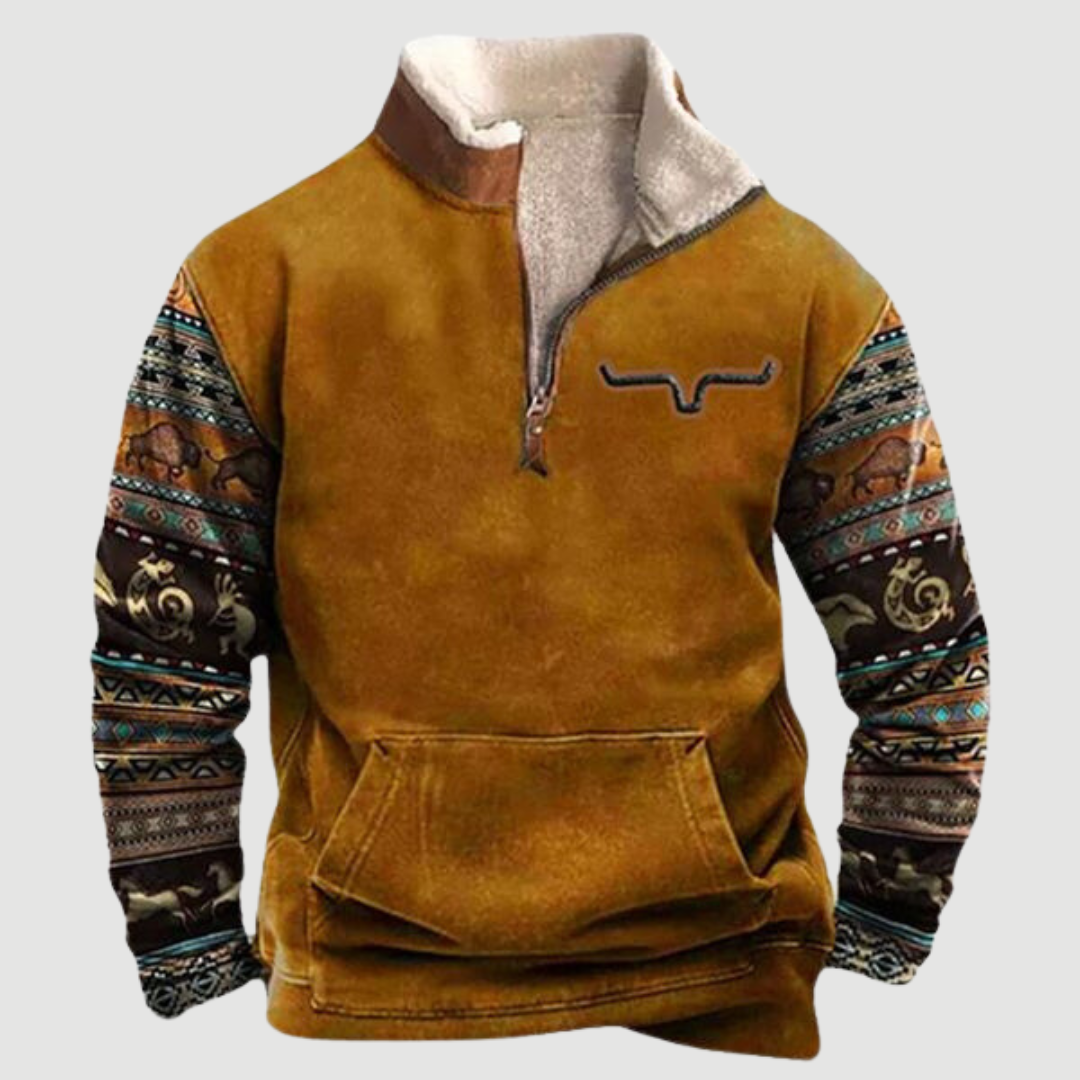 Warm men's vintage fleece zip-up jumper, cozy winter sweater for casual style & comfort.