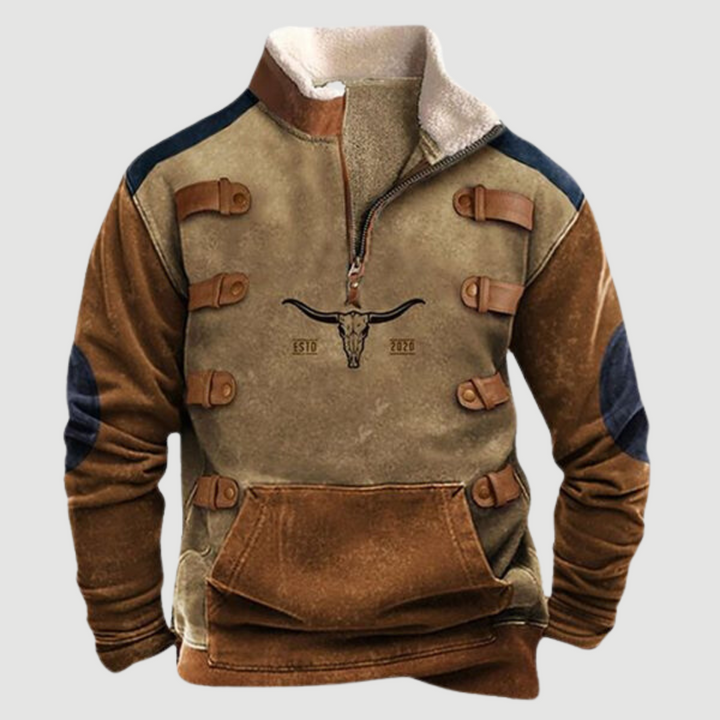 Soft men's vintage fleece zip-up sweater, perfect for comfortable winter warmth and casual wear.