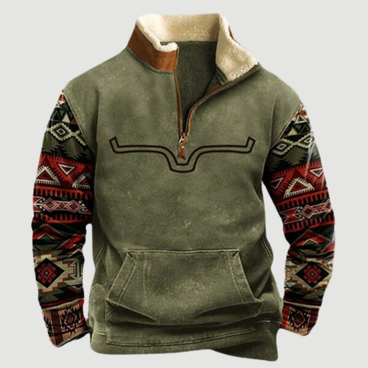 Versatile men's vintage fleece zip-up jumper, essential for comfortable winter warmth & layering.