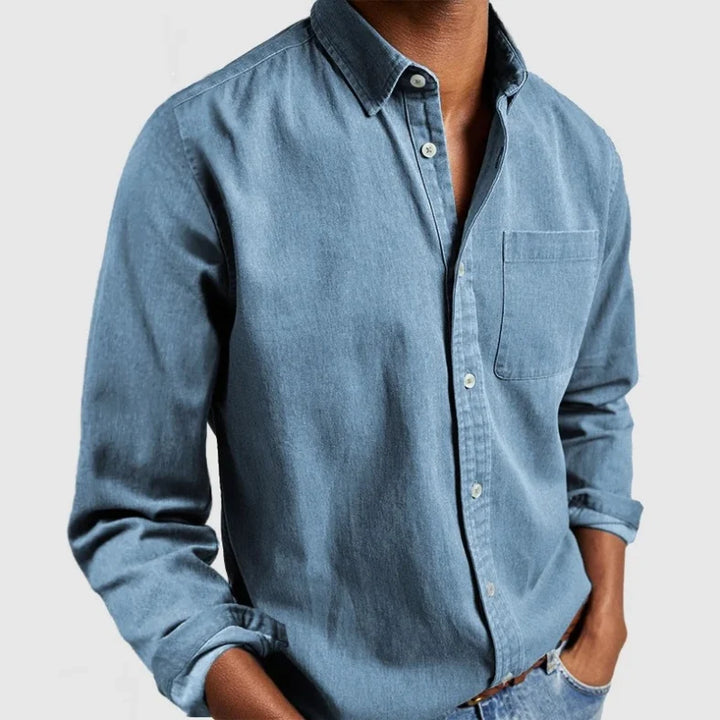 Men's vintage style long sleeve button-up shirt in a relaxed fit, perfect for casual wear & everyday comfort.