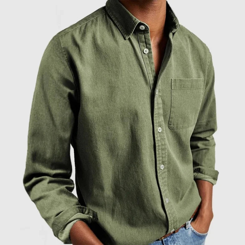 Comfortable men's vintage style long sleeve shirt. A relaxed fit button-up, great for weekend outfits & travel.