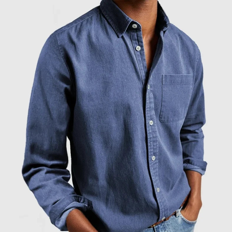 Men's casual long sleeve button-up shirt with vintage flair. A versatile top for classic men's fashion.
